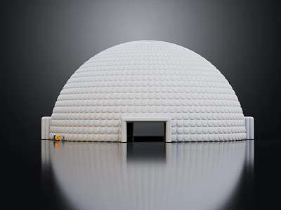 White Rounded Dome Tent With Textured Exterior And Entrance In Indoor 3d model