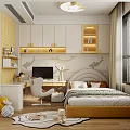 Cozy Modern Kids Room Interior Design With Whale Wall Art Bed Desk And Toys