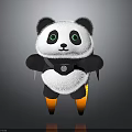 Cartoon Panda Character Featuring Green Eyes Black Ears Blue Emblem Harness And Orange Rocket Boosters