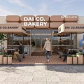 DAI CO Bakery Exterior With Outdoor Seating Potted Plants Wooden Structure And Glass Doors