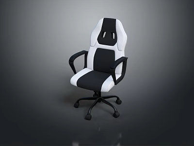 Black and White High Back Office Chair with Armrests and Rolling Wheels 3d model