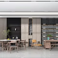 Modern Dining Living Room Interior With Wooden Table Chairs Cabinets And Plants