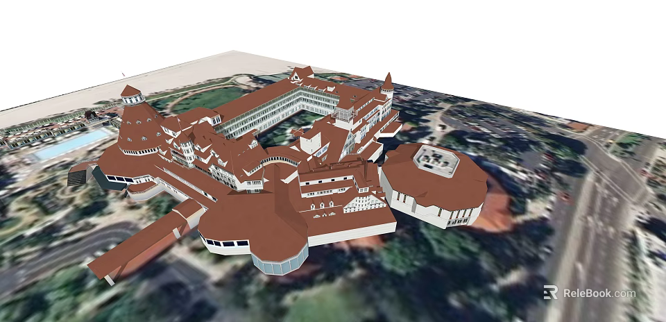 Ancient Architecture Complex Featuring Traditional Design Red Roofs And Courtyard Green Spaces 3d model 