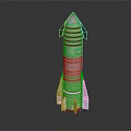 Detailed Rocket Model With White Body Black Top Segmented Sections And Base Supports 3d model