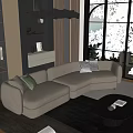 Modern Living Room With White L Shaped Sofa Black Round Coffee Table And Large Windows