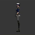 Female Character 3D Model In Blue Uniform White Hat Gold Accents Black Gloves Grey Pants