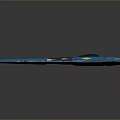 Blue Sci Fi Spaceship Model With Streamlined Design Yellow Emblems And Purple Stripe