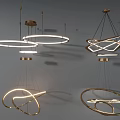 Modern Chandeliers with Circular Curved Metal Frames and Illuminated Light Strips in Sleek Stylish Design