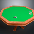 Octagonal Wooden Poker Table With Green Felt Top And Playing Cards Chips