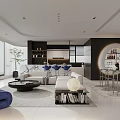 Modern Bright Open Plan Living And Dining Room With Panoramic Sea View And Elegant Furniture