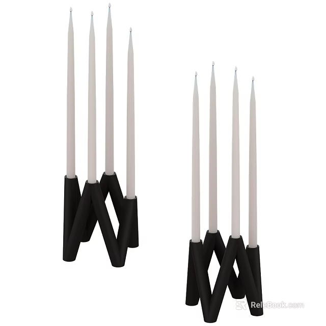 Modern Black Candle Holders With White Taper Candles For Home Decor 3d model 