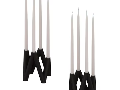 Modern Black Candle Holders With White Taper Candles For Home Decor 3d model