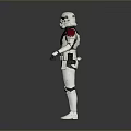 Humanoid Soldier in White Armor with Red Shoulder Pads and Backpack Details