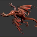 Detailed Red Dragon Model With Spread Wings On Black Reflective Surface 3d model
