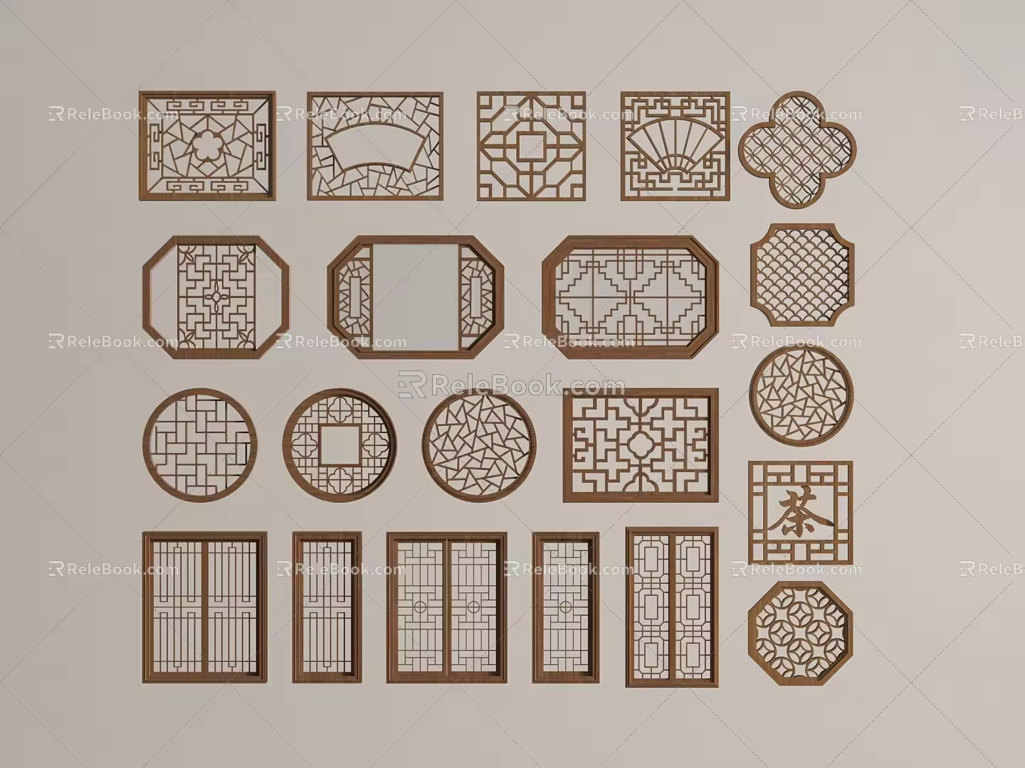 Chinese-style window openwork round household flower openwork 3d model