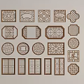 Chinese-style window openwork round household flower openwork 3d model