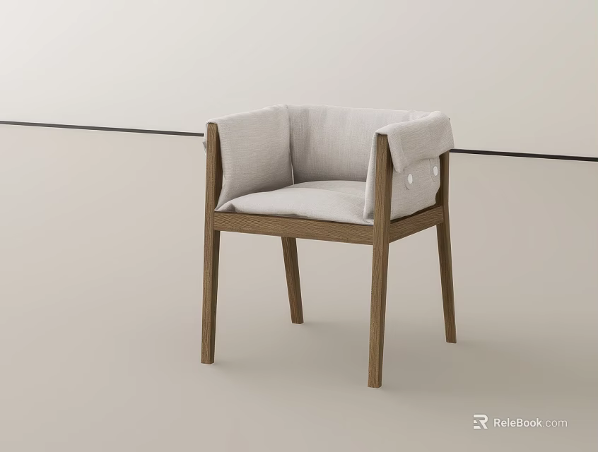 Modern Minimalist Accent Chair With Light Fabric Upholstery And Wooden Legs 3d model 