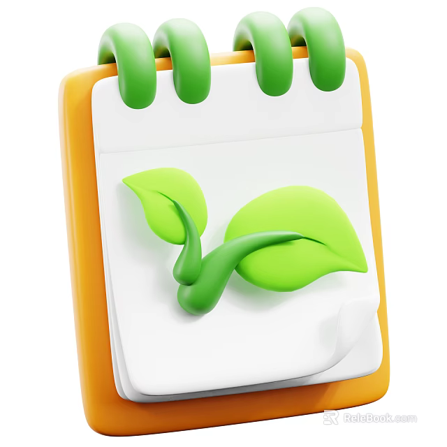 Creative Notebook With Orange Cover Green Spiral Binding And Green Leaf Design 3d model 