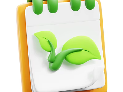 Creative Notebook With Orange Cover Green Spiral Binding And Green Leaf Design 3d model