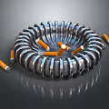Shiny Metallic Round Ashtray With Cigarette Butts And Scattered Pieces On Dark Background