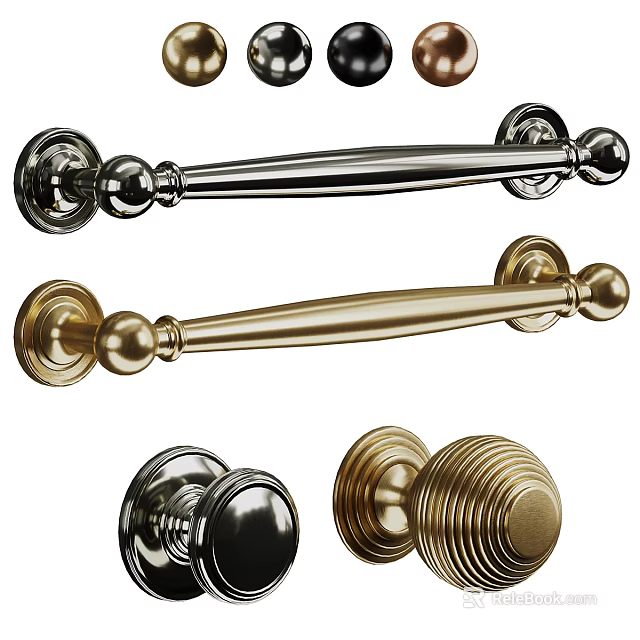 Stylish Metal Door Handles And Cabinet Pulls With Gold Silver Finishes 3d model 