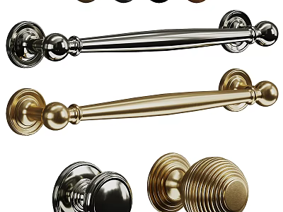 Stylish Metal Door Handles And Cabinet Pulls With Gold Silver Finishes 3d model