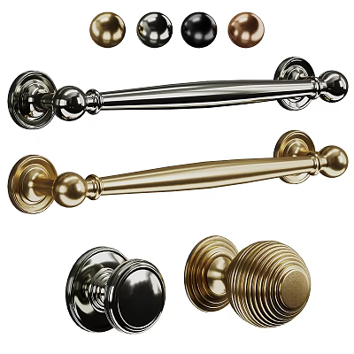 Stylish Metal Door Handles And Cabinet Pulls With Gold Silver Finishes 3d model