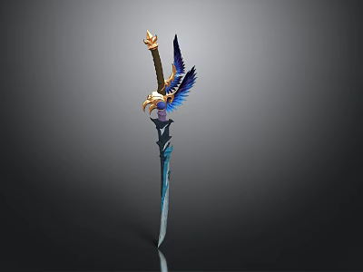 Decorative Mythical Sword With Blue Blade Golden Hilt And Eagle Wing Design 3d model