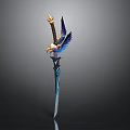 Decorative Mythical Sword With Blue Blade Golden Hilt And Eagle Wing Design