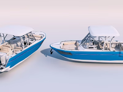Blue And White Yachts With Canopies And Seating 3d model