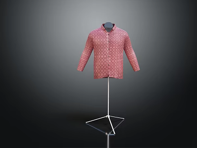 Stylish Pink Long Sleeve Shirt With Geometric Pattern On Metal Stand 3d model