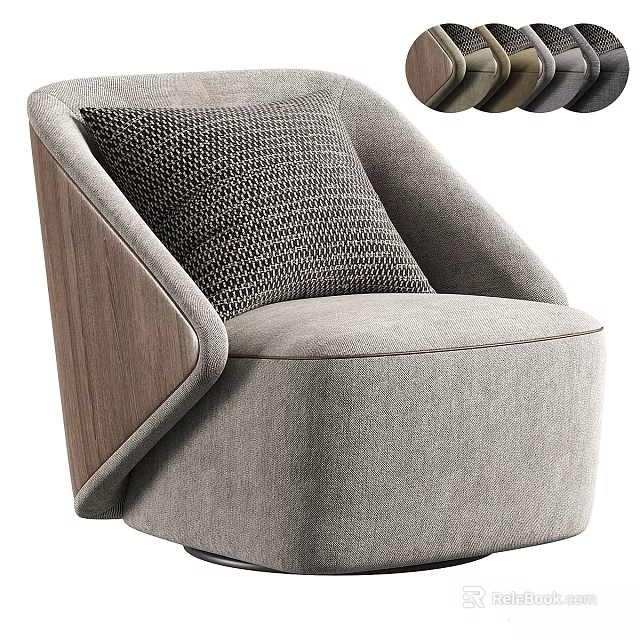 Modern Minimalist Accent Chair With Gray Fabric Wooden Armrest And Textured Cushion 3d model 
