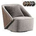Modern Minimalist Accent Chair With Gray Fabric Wooden Armrest And Textured Cushion