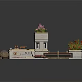 Multi Tiered Stone Platforms With Flower Pots And Wooden Railing And Plants