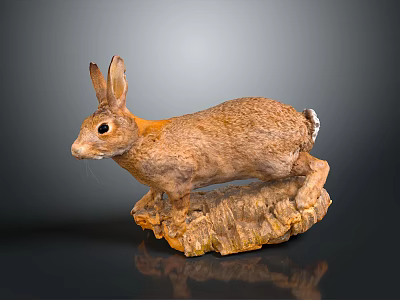 Brown Fur Standing Rabbit Statue With Natural Rock Base And Lifelike Details 3d model
