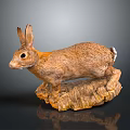 Brown Fur Standing Rabbit Statue With Natural Rock Base And Lifelike Details