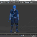 Game Movie Character In Traditional Blue Robe With Waist Belt And Leg Wraps