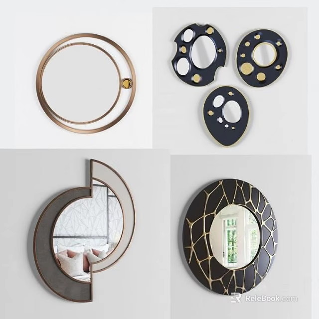 Unique Modern Decorative Mirrors With Geometric Shapes And Gold Accent Frames 3d model