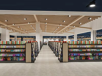 Supermarket Grocery Interior With Organized Shelves And Various Products 3d model