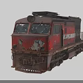 Vintage Red DB Train Locomotive With Rusty Worn Exterior And Peeling Paint