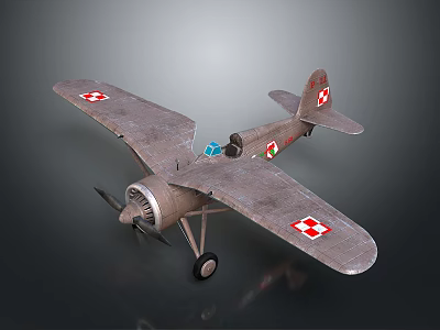 Vintage Biplane With Red And White Cross Markings On Wings And Metal Body 3d model