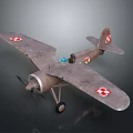 Vintage Biplane With Red And White Cross Markings On Wings And Metal Body