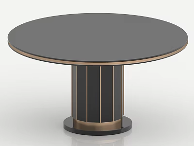 Modern Round Table With Black Tabletop And Gold Black Striped Base 3d model