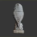 Hand Carved Stone Owl Sculpture With Intricate Feather Patterns And Decorative Base