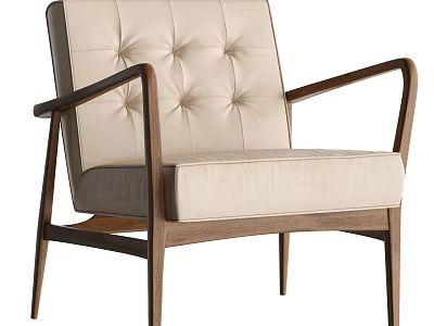 Elegant Modern Single Sofa With Tufted Beige Upholstery And Wooden Armrests Design 3d model