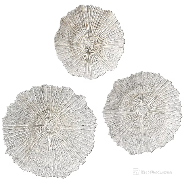 Three Modern Fan Shaped Wall Decor With Radiating Light Colored Texture 3d model 