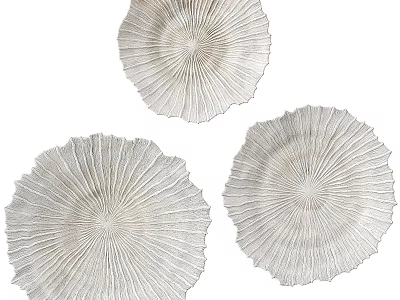 Three Modern Fan Shaped Wall Decor With Radiating Light Colored Texture 3d model