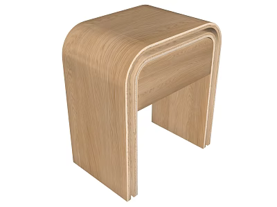 Wooden Modern Bedside Table with Sleek Design and Curved Edges 3d model