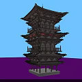 Ancient Chinese Pagoda With Multiple Stories Overhanging Eaves And Wooden Balconies Traditional Design