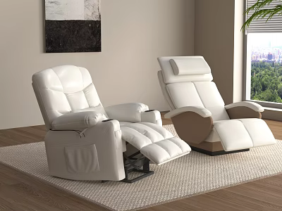 White Recliner Sofa in Living Room With Wooden Floor Wall Art and Green View 3d model
